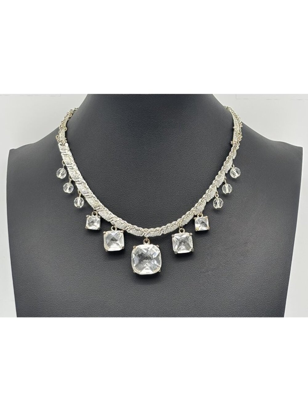 2028 Vintage Style Victorian Revival Dangling Crystals Choker Cushion Cut Ribbon